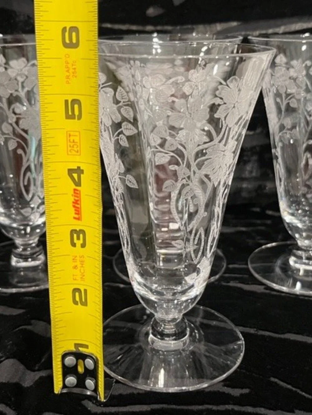 Vintage 1930s Morgantown Baden Etched Crystal Footed Tumblers - Set of 4 (1930s)